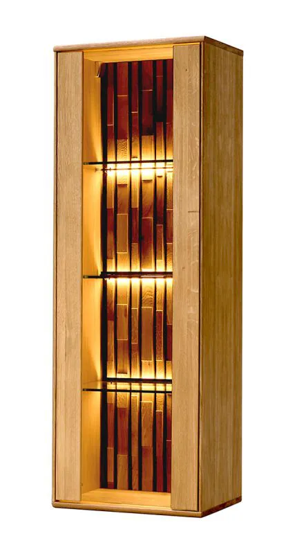 Armadio a muro Nobres 05 | Rovere naturale | 138 x 46,5 x 39 cm | Illuminazione LED | 1 anta vetro, 3 ripiani vetro | Cerniere reversibili