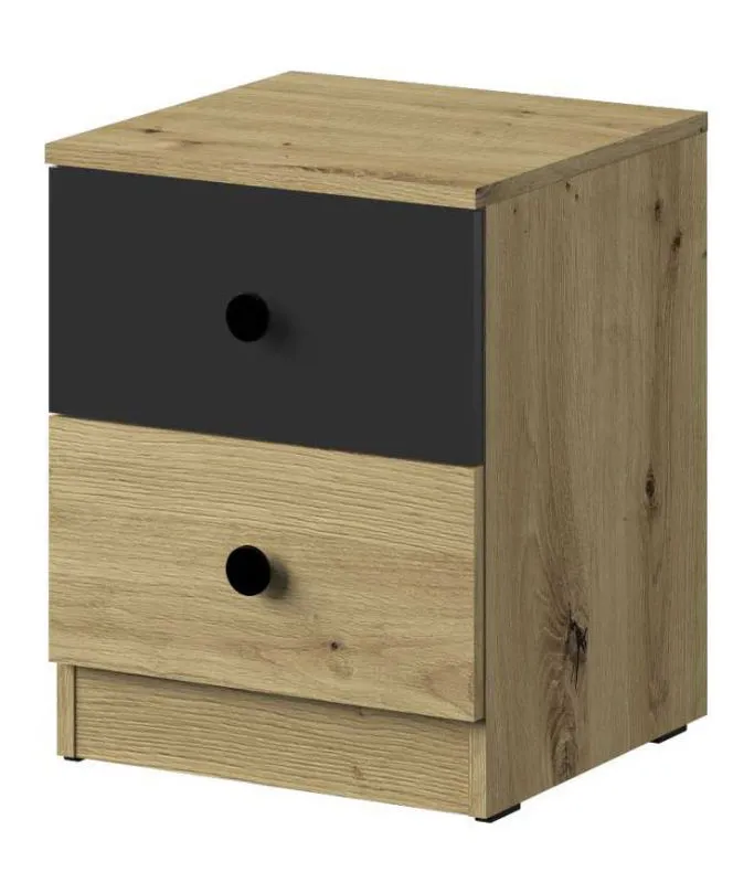 Cassettiera compatta da scrivania Sirte 09 | Rovere opaco, bianco e nero opaco | 50 x 40 x 40 cm | 2 cassetti pratici