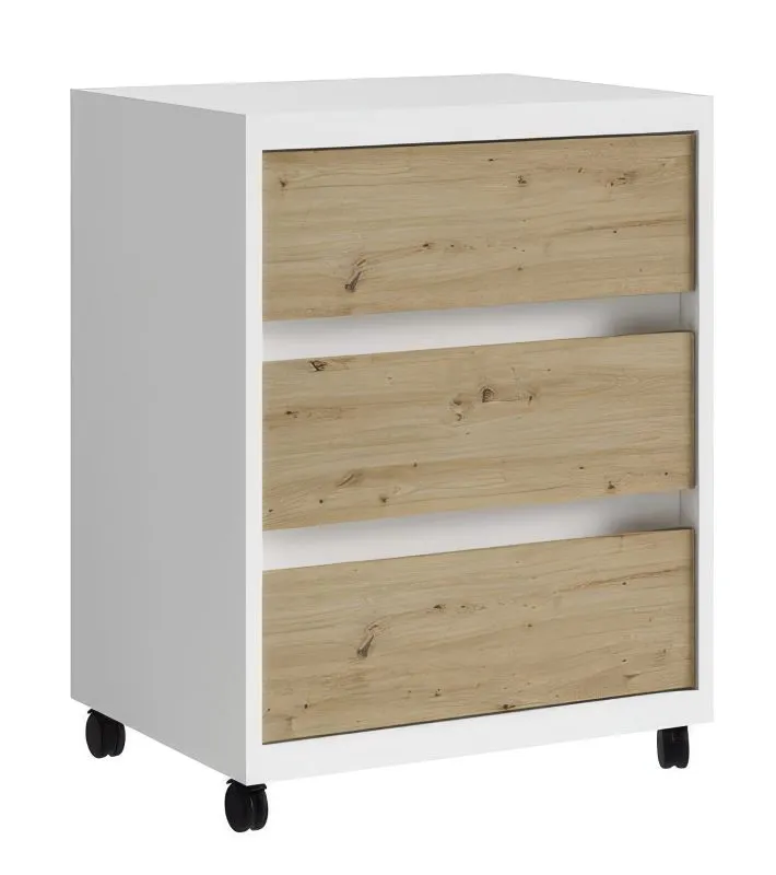 Cassettiera con ruote Merosina 08 | rovere Artisan e bianco | 60 x 50 x 37 cm | 3 cassetti | Easy Möbel