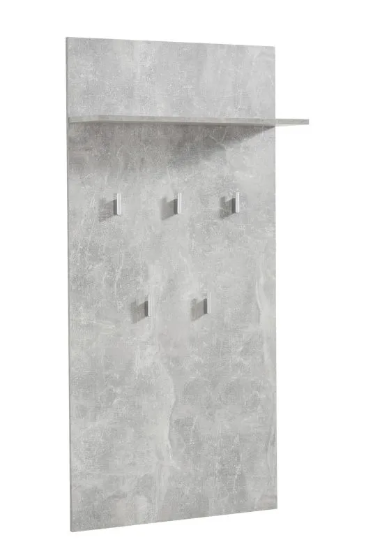Armadio da ingresso "Molia" 03 | Effetto cemento moderno | 5 ganci | 1 ripiano | Bordi in ABS | 137 x 67 x 19,5 cm
