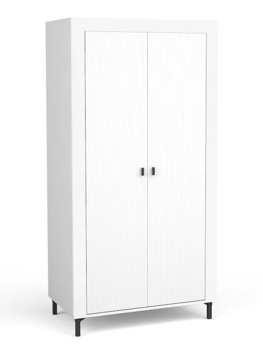 Armadio guardaroba Barbe 01 | 2 scomparti | Bianco opaco e rovere | 193,5 x 97 x 56 cm | Maniglie nere