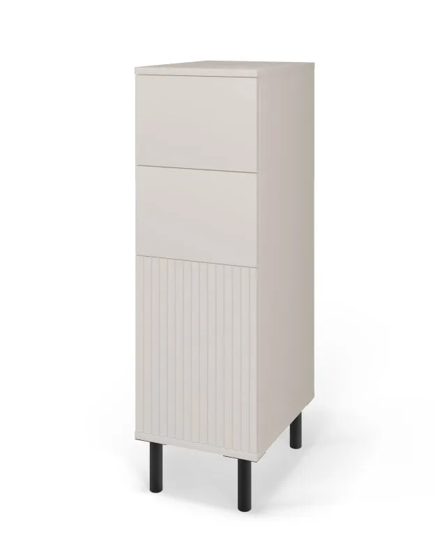 Cassettiera "Lerdo" 01, color cashmere, 1 anta a battente, 2 cassetti, 2 scomparti, design cannettato, funzione"push-to-open", 30 x 40 x 93,5 cm
