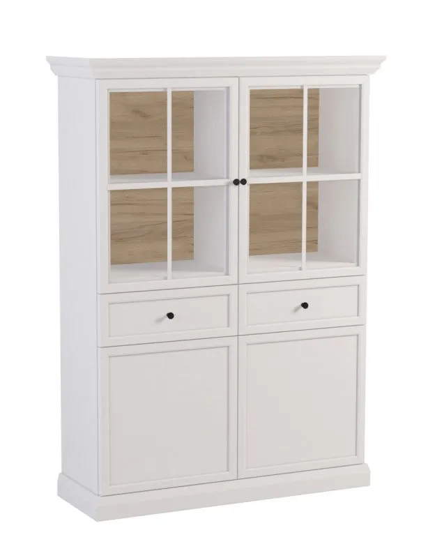 Vetrinetta "Torsakala" 09 bianco opalino | 161 x 114 x 40 cm | 8 scomparti | LED integrato | Ante vetro e legno