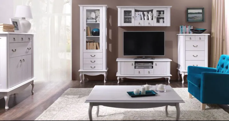 Soggiorno 6 pezzi Bignona | Bianco pino | Design rustico | Alta funzionalità | Dimensioni ottimizzate