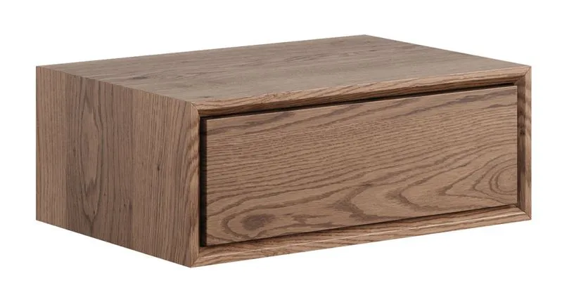 Comodino Amru 10 in rovere fumé | Legno massiccio oliato | 1 cassetto soft-close | Design senza maniglie | 19 x 50 x 35 cm