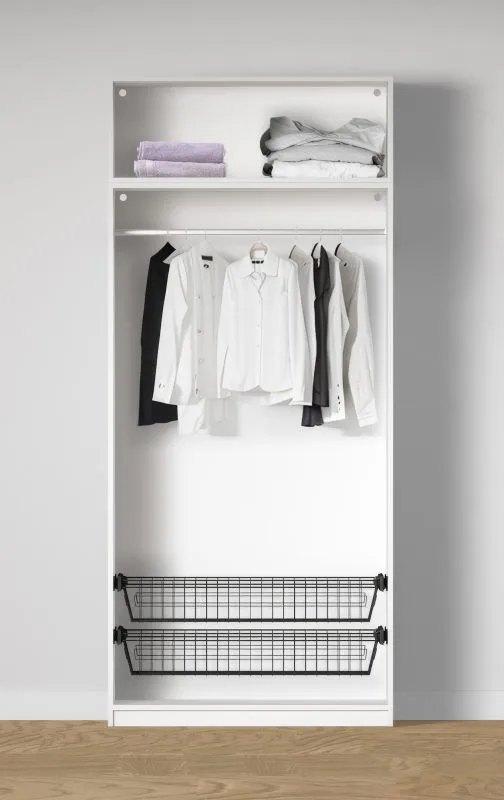 Armadio a giorno "Aarwangen" 12, bianco, 1 scomparto, 1 barra appendiabiti, 2 cesti portabiancheria, 103 x 55 x 234 cm
