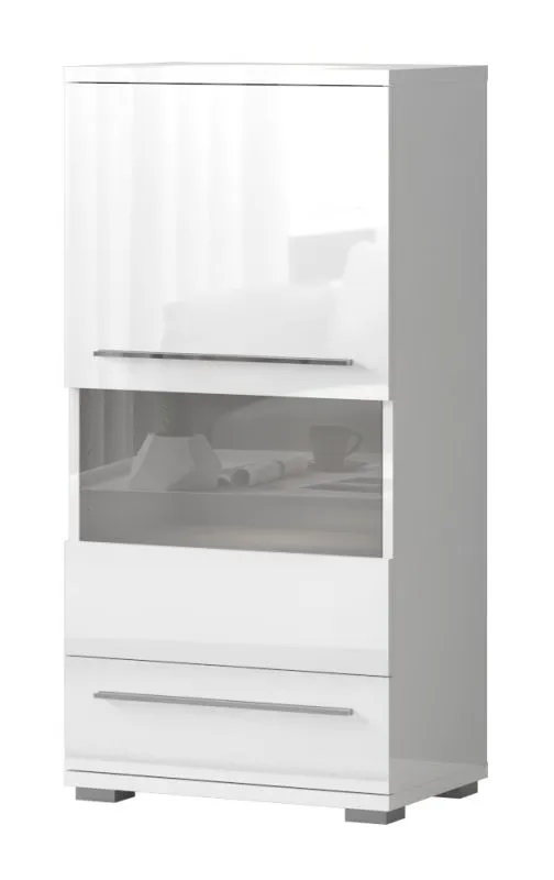 Vetrinetta moderna Garim 10 bianco lucido | 123 x 60 x 40 cm | Soft Close, LED, alta qualità
