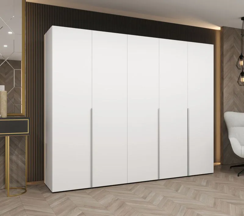 Guardaroba battente Eiger 37 bianco | 3 scomparti | 3 barre appendiabiti | maniglie cashmere | Soft-Close | 2,5 m