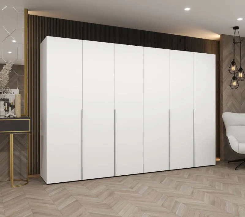 Armadio battente Eiger 48 | Bianco elegante | 4 scomparti | 4 barre appendiabiti | Soft-Close | 3 m