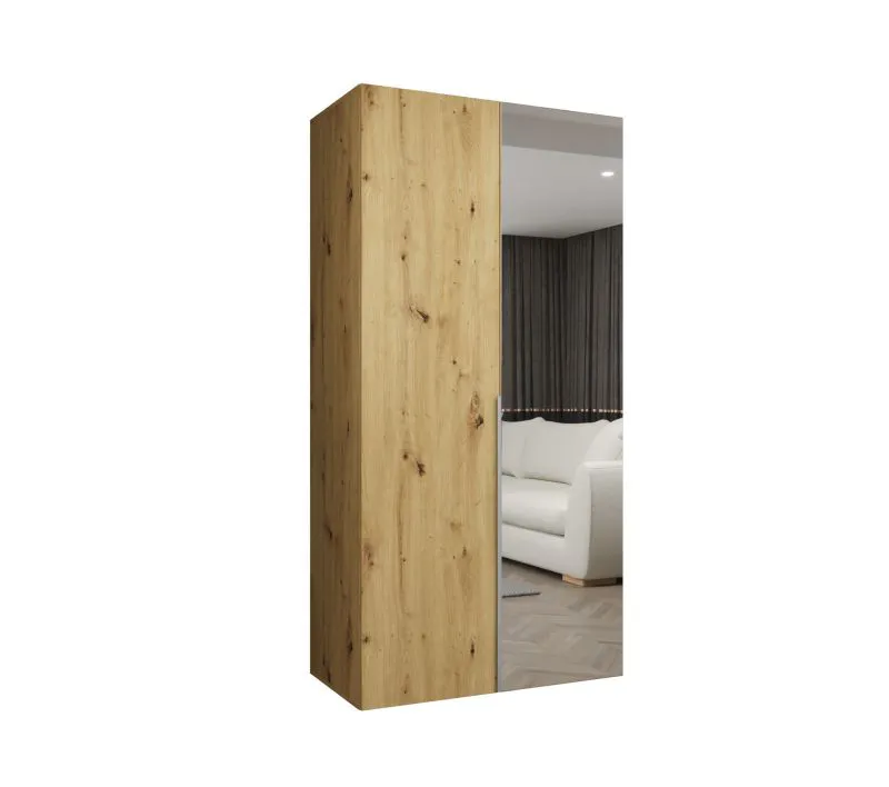 Armadio anta battente Eiger 57 | 1 anta con specchio | Rovere Artisan | Soft-Close | 1 m larghezza