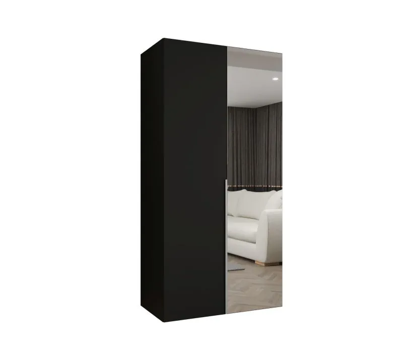Armadio nero con anta a specchio "Eiger" 62 | 1 metro | Soft-Close | Maniglie cashmere