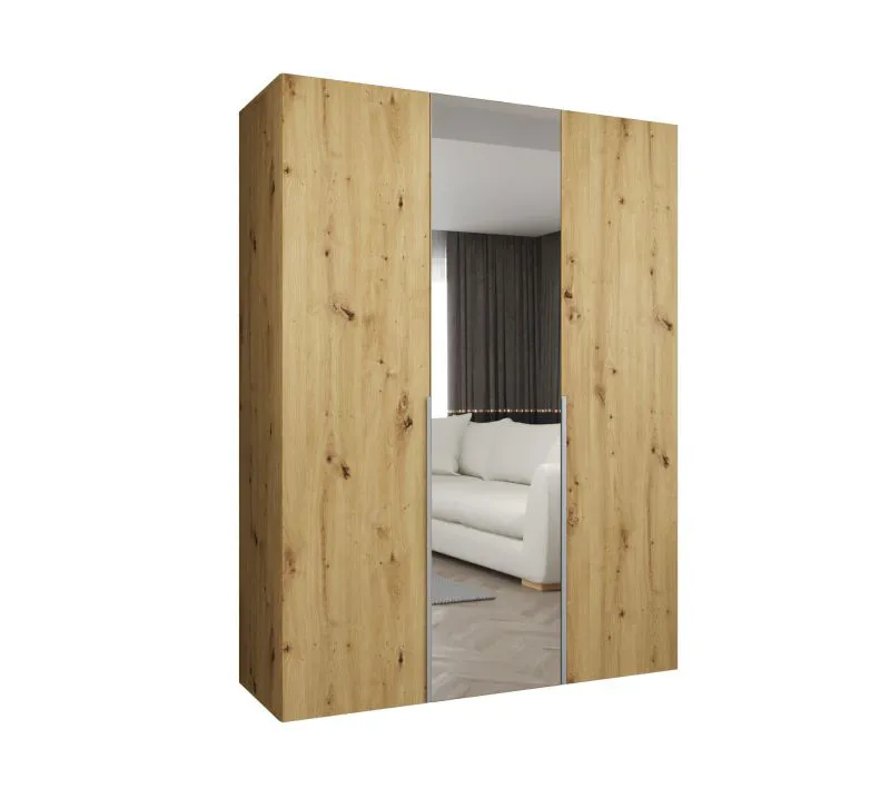 Armadio battente "Eiger" 68 | Rovere Artisan | 1 anta a specchio | 2 scomparti | 3 barre appendiabiti | Soft-Close | 1,5 m
