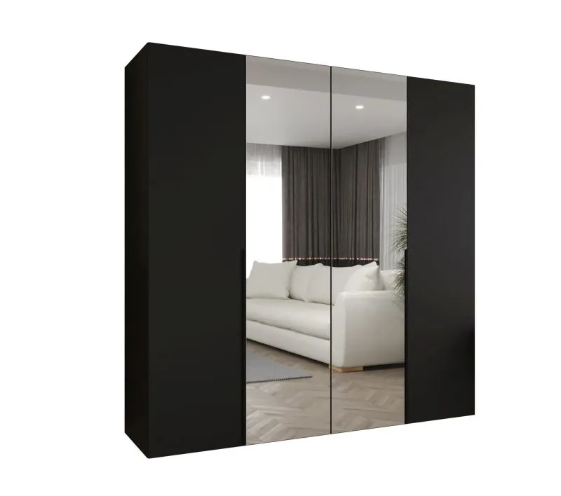 Armadio Eiger 83 nero | 2 ante a specchio | Sistema Soft-Close | 2 m larghezza | 2 scomparti e barre appendiabiti