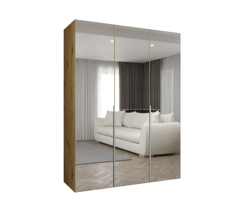 Armadio 3 ante battenti con specchio "Eiger" 123 | Soft-Close | 2 scomparti e barre appendiabiti | Larghezza 1,5 m
