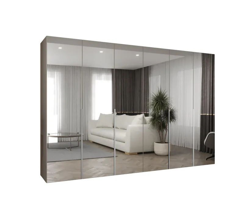 Armadio con ante battenti "Eiger" 164 | 6 ante con specchio | Cashmere | Soft-Close | 3 m larghezza