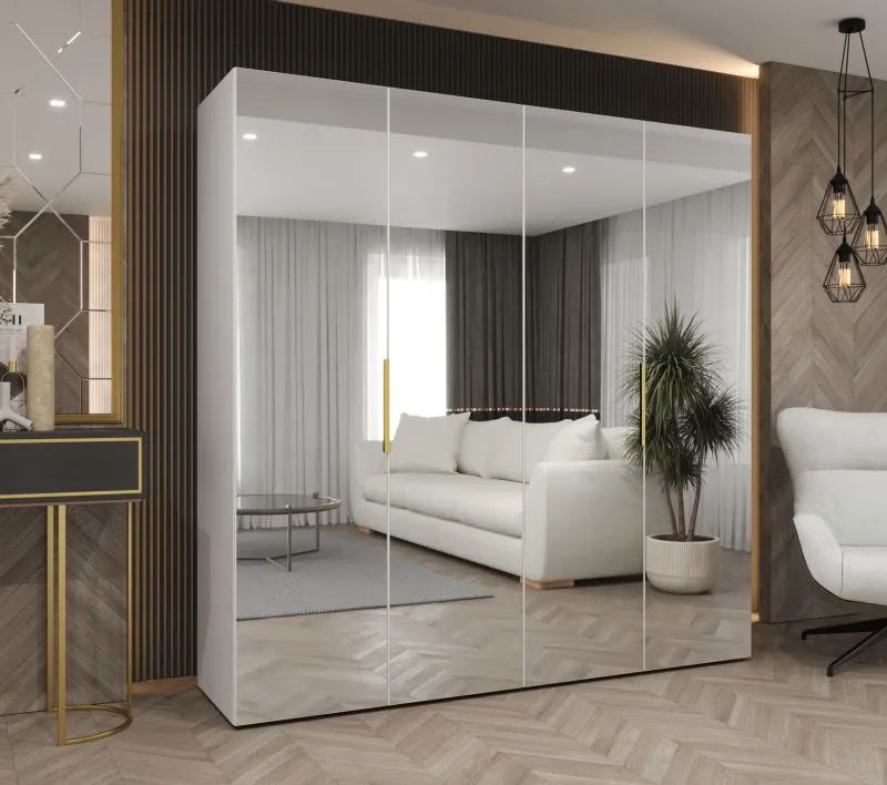 Armadio ante battenti Korab 137 | Bianco e maniglie oro | 2 metri | 2 scomparti | Sistema Soft-Close