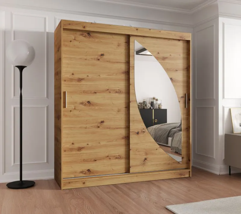 Armadio scorrevole Jorasses 13 | 1 anta a specchio | 1,8 m | Rovere Artisan | 10 scomparti | Guide in alluminio