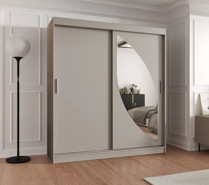 Armadio scorrevole Jorasses 16 | Cashmere elegante | 1 anta a specchio | 10 scomparti | 2 barre appendiabiti | Larghezza 1,8 m