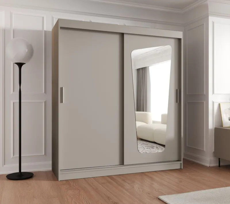 Armadio scorrevole Aletschhorn 16 | Color cashmere | 1,8 m larghezza | 1 anta a specchio | 10 scomparti
