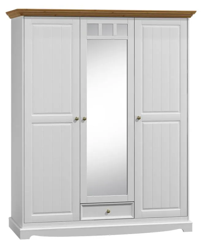 Armadio con ante battenti Gyronde 12 | Pino massello bianco/rovere | 190 x 156 x 65 cm | Stile country | Spazio ottimizzato
