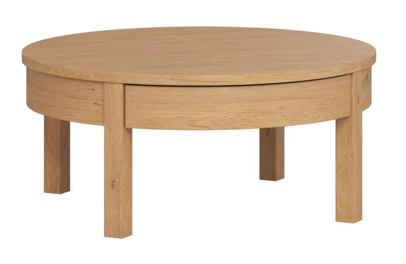 Tavolino rotondo in rovere | 36 x 80 x 80 cm | Design moderno e stabile | Con cassetto pratico