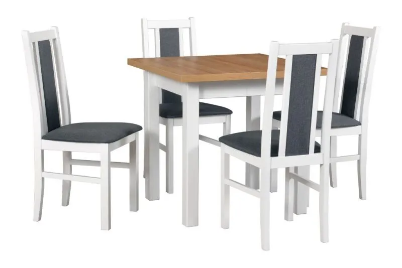 Set sala da pranzo 5 pezzi | Salvaspazio | Bianco/Rovere | Tavolo allungabile laminato antigraffio | Sedie imbottite