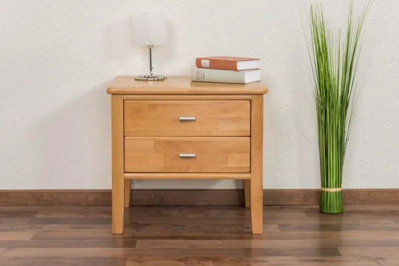Comodino in faggio massello | Finitura naturale | 50 x 53 x 42 cm | 2 cassetti | "Wooden Nature" 137