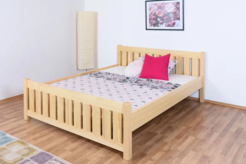 Letto matrimoniale pino massello naturale 65 | Rete a doghe inclusa | 160 x 200 cm | Design moderno
