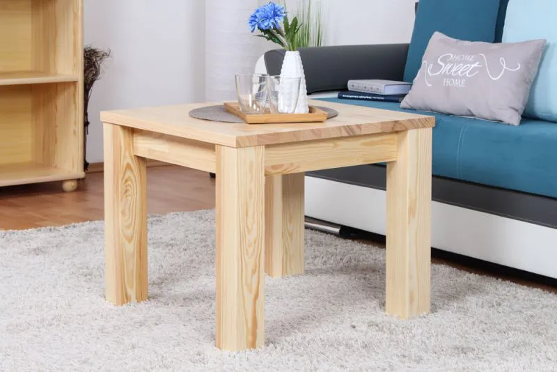 Tavolino in pino massello naturale Junco 485 | Design moderno | 50 x 60 x 60 cm | Spazioso e robusto
