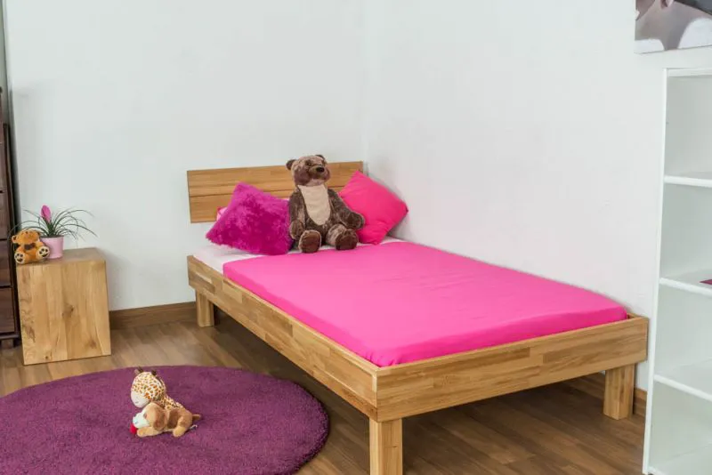 Letto singolo "Wooden Nature" 01, rovere massello, oliato - 90 x 200 cm (l x l)