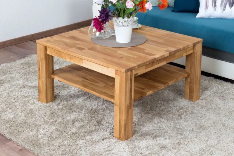 Tavolino in rovere massello "Wooden Nature" 122 | 80 x 80 x 45 cm | Design moderno e resistente