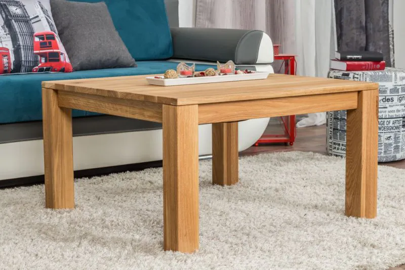Tavolino in rovere massello naturale | 80 x 80 x 45 cm | Design moderno e artigianalità