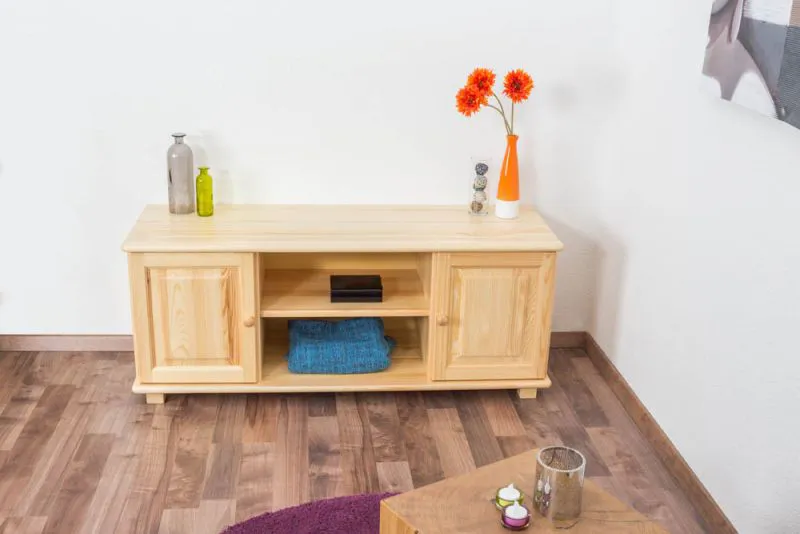 Mobile porta TV in pino massello naturale | Design moderno | 55 x 136 x 47 cm | Passacavi integrati