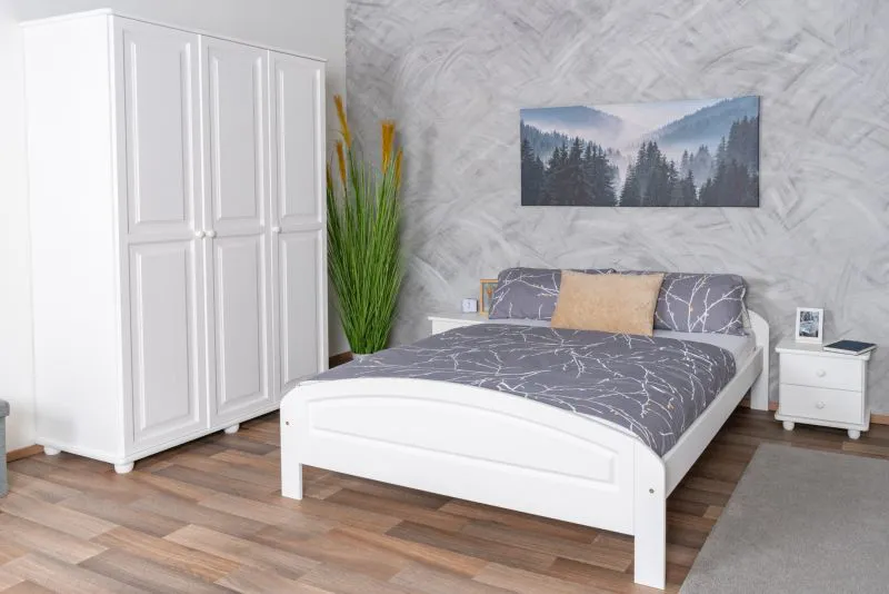 Set camera da letto bianca 4 pezzi C Junco | Stile rustico | Legno massiccio | 2 cassettiere, armadio, letto 140x200 cm
