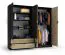 Armadio battente Galatsi 01 | Nero e rovere Artisan | 2 cassetti | 1 anta a specchio | 203 x 220,5 x 54 cm