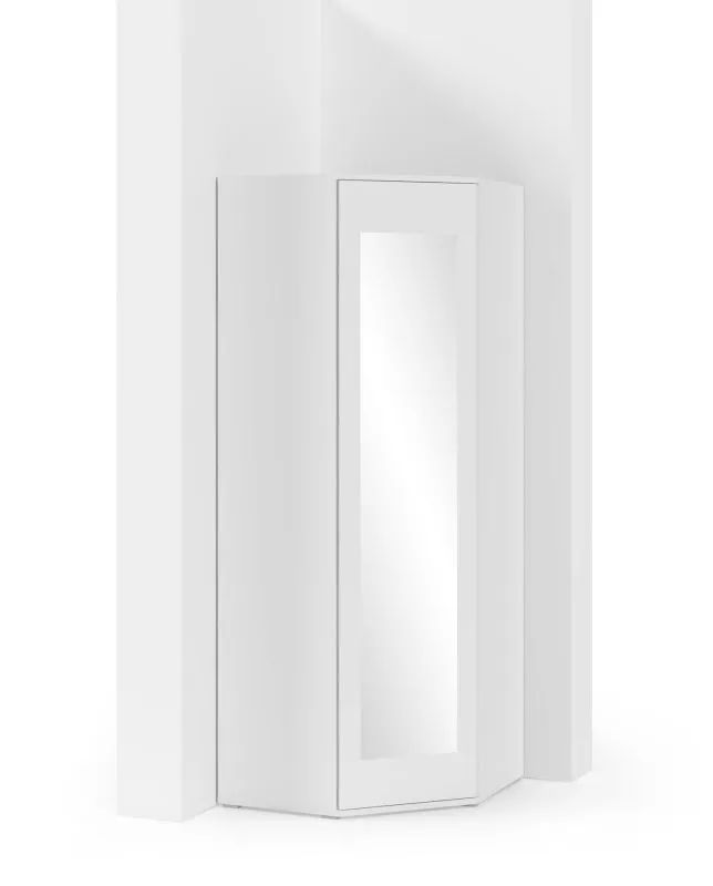 Armadio angolare bianco "Zapopan" 49 | 5 scomparti | 1 anta a specchio | 2 barre appendiabiti | Sistema push to open | 185 x 70 x 70 cm