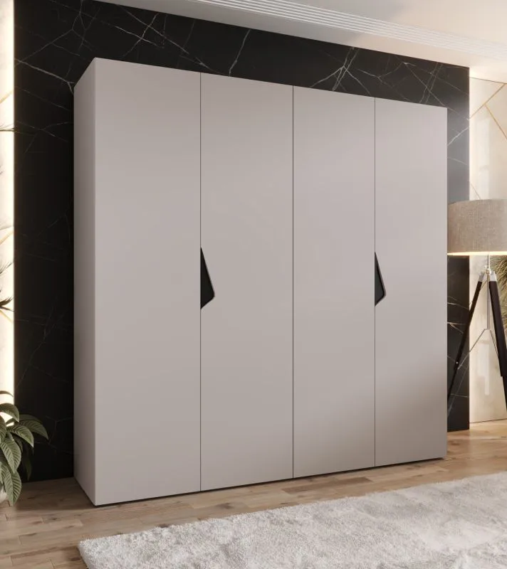 Armadio ad ante battenti "Zainab" 03, color cashmere, maniglie: nero, 4 ante, 2 scomparti, 2 barre appendiabiti, Sistema "Soft-Close", bordi in ABS, 200 x 52 x 202 cm