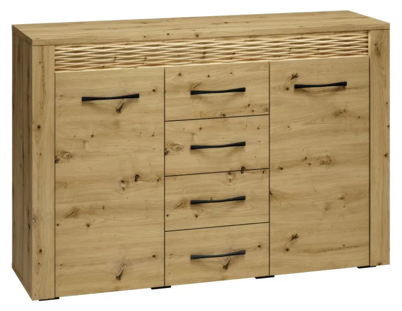 Cassettiera Glostrup 07 rovere | 94 x 138 x 40 cm | 2 ante, 4 cassetti, 4 scomparti | Design moderno