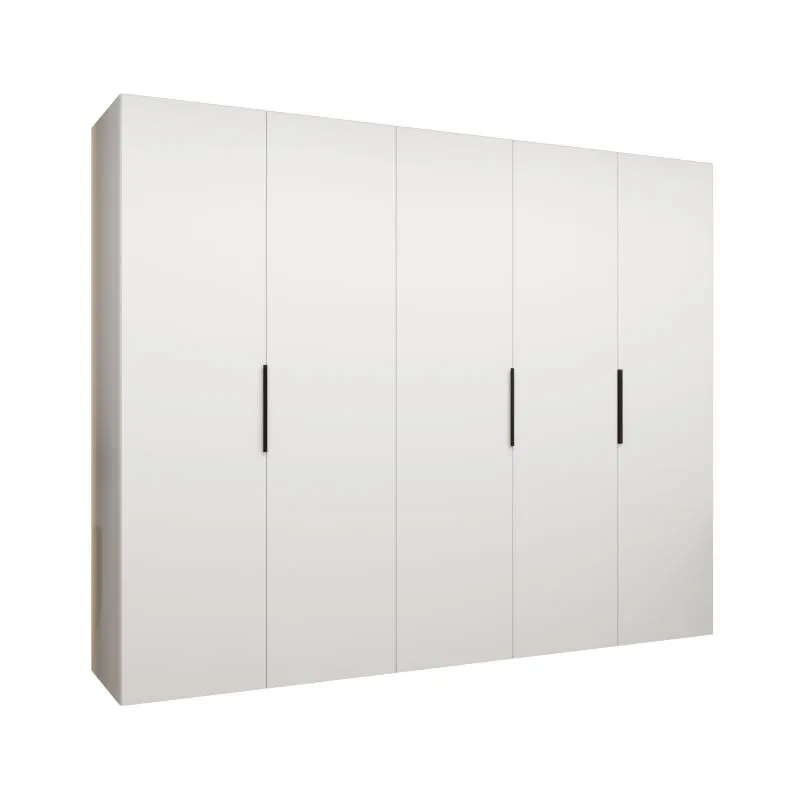 Armadio con 5 ante battenti "Korab" 36 | Bianco | Maniglie nere | 3 scomparti | 3 barre appendiabiti | 2,5 m larghezza | Sistema Soft-Close