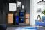 Pensile a muro Volleberg 109 | 6 ante push-to-open | Rovere Wotan/nero | 80x150x25 cm | LED blu