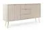 Comò Makreb 11 in cashmere con frontali intagliati, 87 x 168 x 39 cm, chiusura ammortizzata, 3 cassetti, gambe in metallo dorato, 4 scomparti, 2 ante, ABS