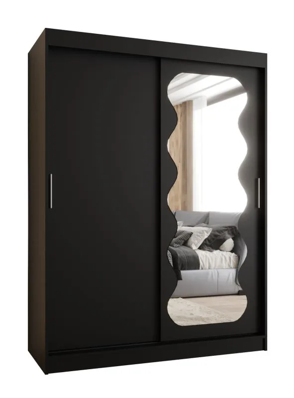 Armadio scorrevole nero 1,5 m | 1 anta specchio | 5 scomparti | 2 barre appendiabiti | Bernina 11