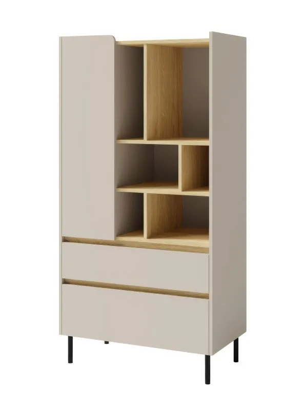Scaffale con 2 cassetti Fricourt 06 | Beige e rovere chiaro | 165 x 80 x 40 cm | 9 scomparti | Design moderno