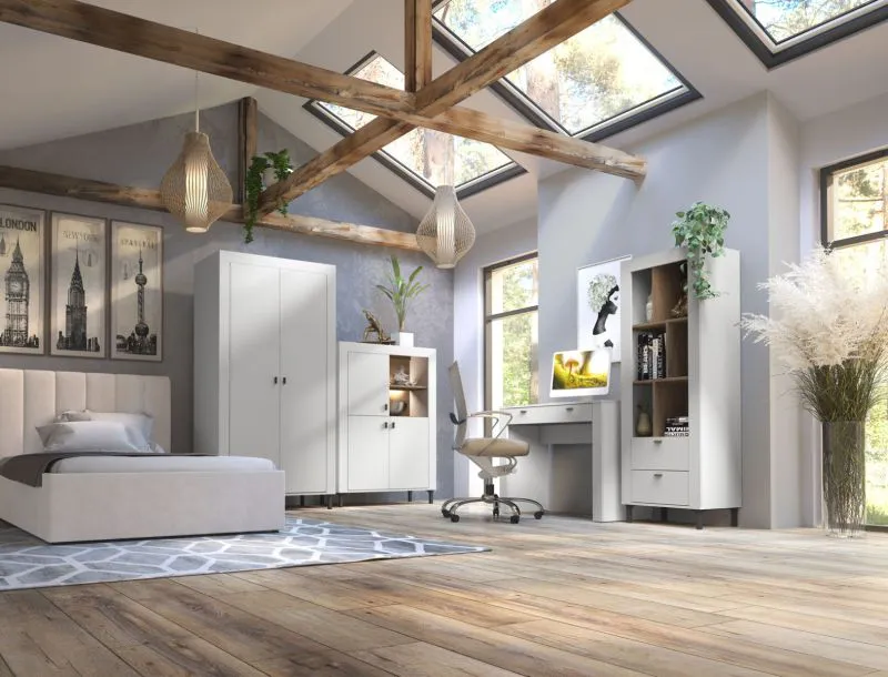 Set camera da letto 5 pezzi "Barbe" | Bianco opaco e rovere | Design moderno | Bordi in ABS