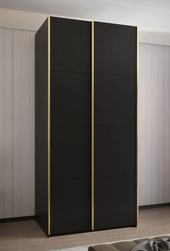 Armadio ad ante scorrevoli "Tampa", nero, 2 ante scorrevoli, 6 scomparti, 2 barre appendiabiti, Sistema "Soft-Close", bordi in ABS, 245,5 x 110 x 64 cm