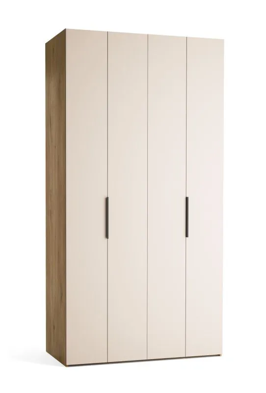 Armadio con ante a libro "Castro" 02, beige / rovere, maniglie: nero, 2 ante, 10 scomparti, 1 barra appendiabiti, illuminazione a LED con sensore di movimento, Sistema "Soft-Close", 124 x 60 x 240 cm