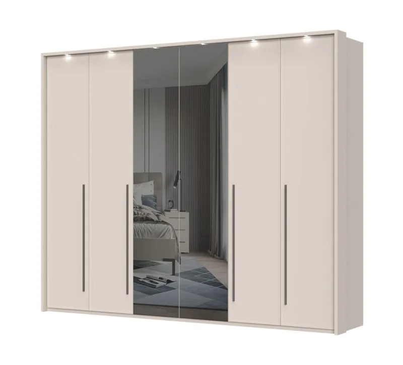 Armadio battente Neiafu 75 | Cashmere | 224 x 272 x 56 cm | Ante a specchio | LED | Soft-Close