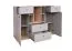 Capiente cassettiera in rovere / grigio, 100 x 120 x 40 cm, bordi in ABS, cassettiera per camera dei ragazzi, 5 scomparti aperti, 2 ante e 4 cassetti, piccole maniglie nere