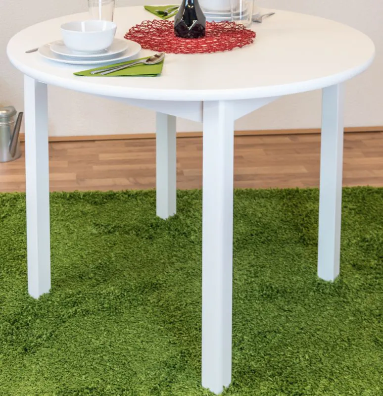 Tavolo rotondo in pino massello laccato bianco Junco 235A | Diametro 100 cm | Design moderno | Facile da montare | Stabile