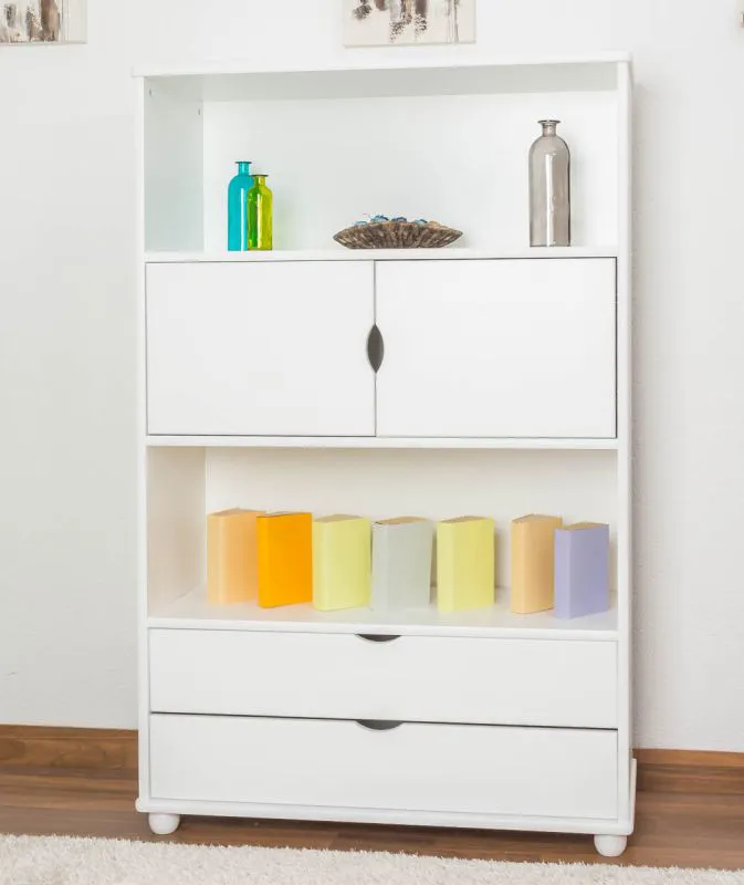 Scaffale pino massello laccato bianco Junco 47A | 158 x 100 x 42 cm | Design moderno, robusto, spazioso
